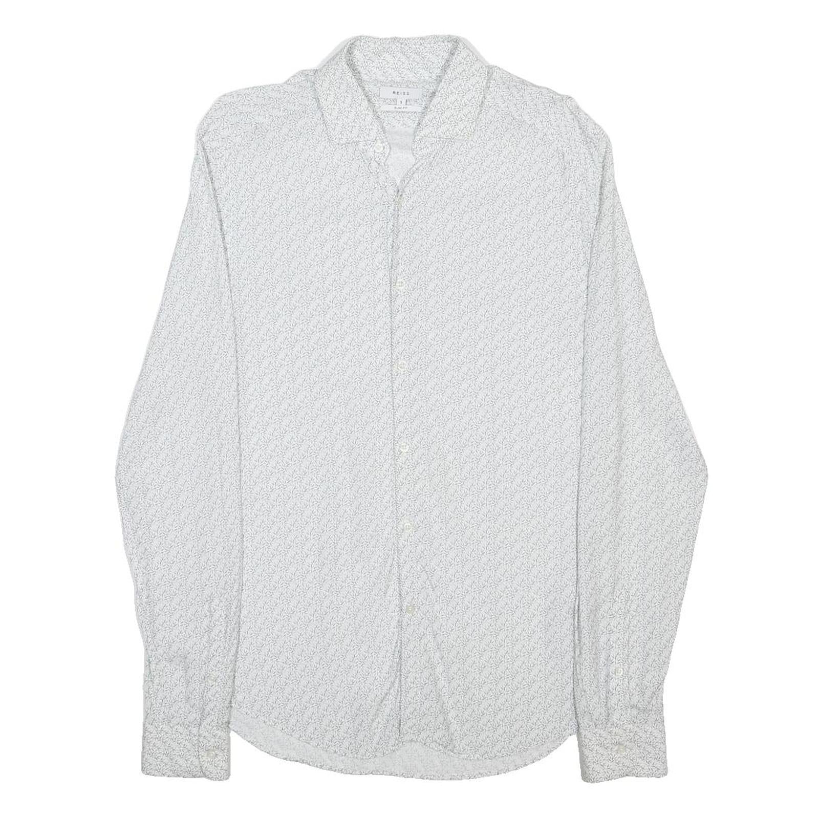 REISS Mens White Printed Cotton Blend Shirt S Classic Button Collar