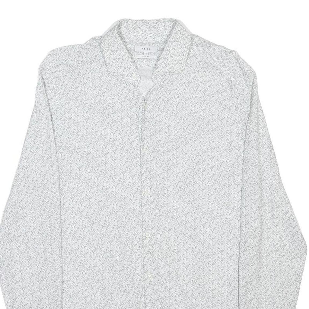 REISS Mens White Printed Cotton Blend Shirt S Classic Button Collar