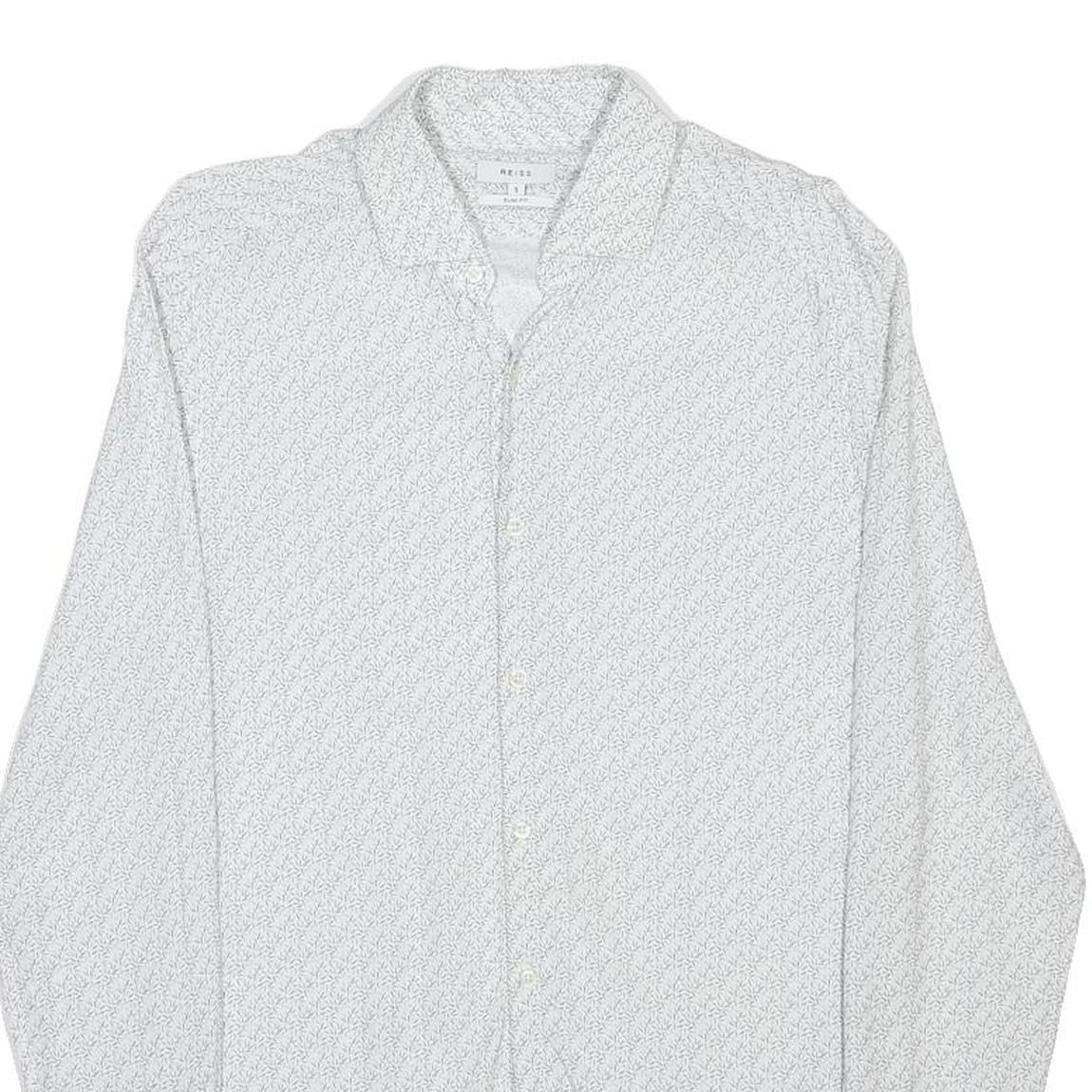 REISS Mens White Printed Cotton Blend Shirt S Classic Button Collar