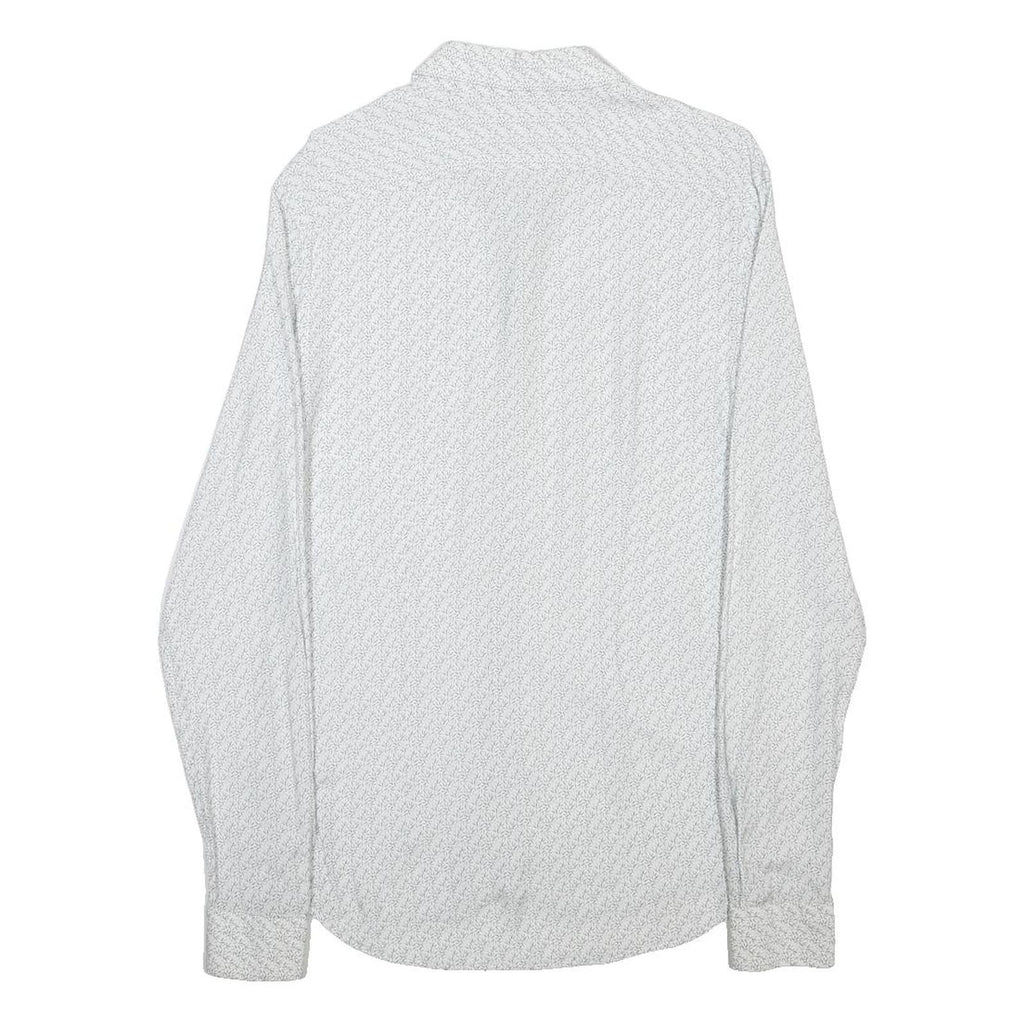 REISS Mens White Printed Cotton Blend Shirt S Classic Button Collar