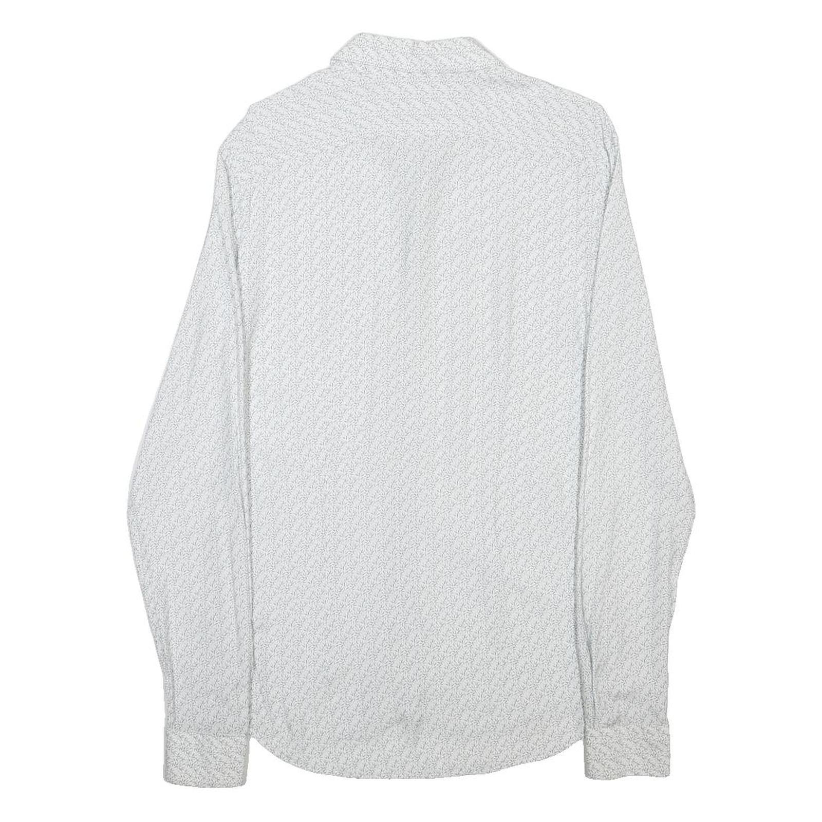 REISS Mens White Printed Cotton Blend Shirt S Classic Button Collar