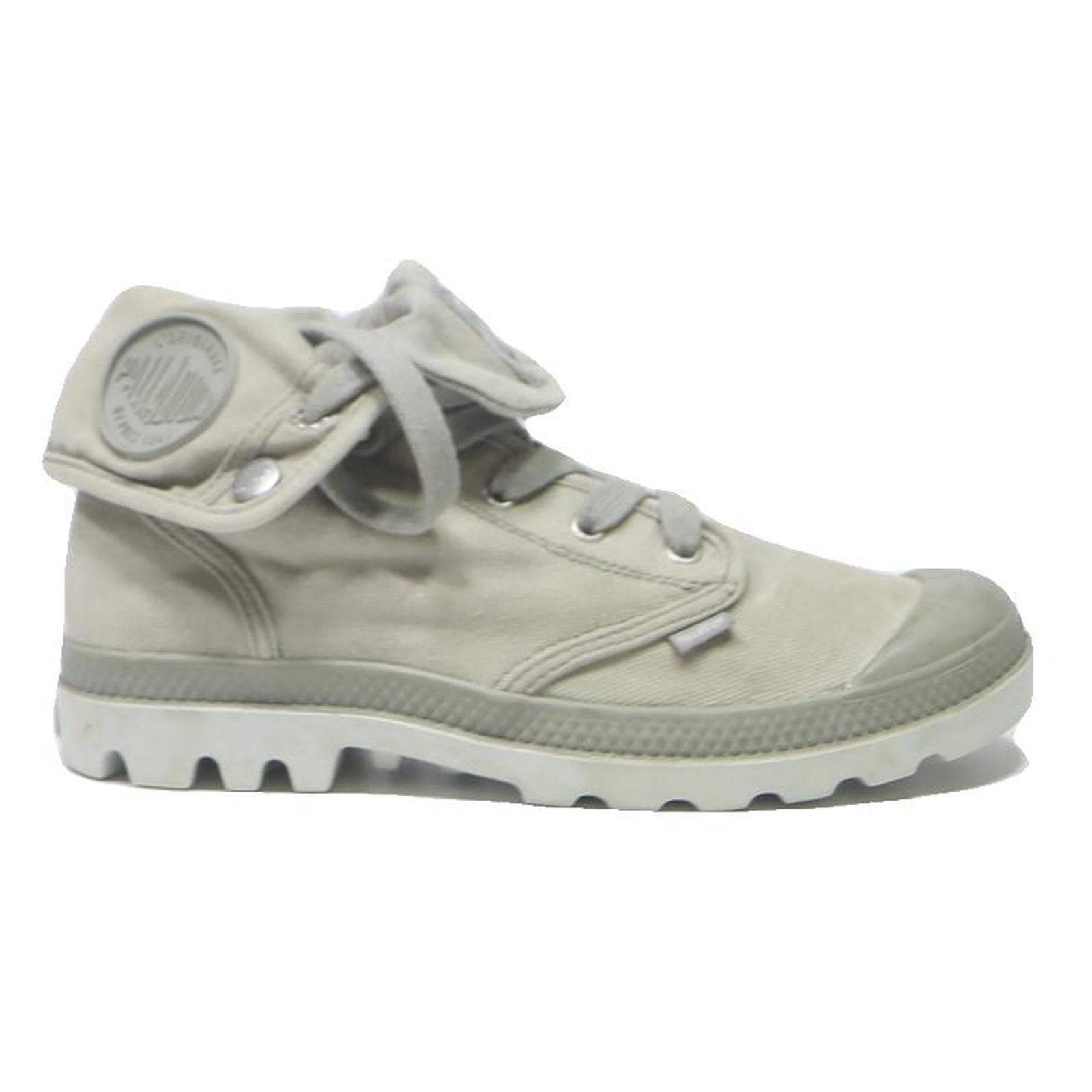 PALLADIUM Pampa Hi Womens Lace-Up Boots Beige Canvas UK 5 Fold-Down Cuff Casual