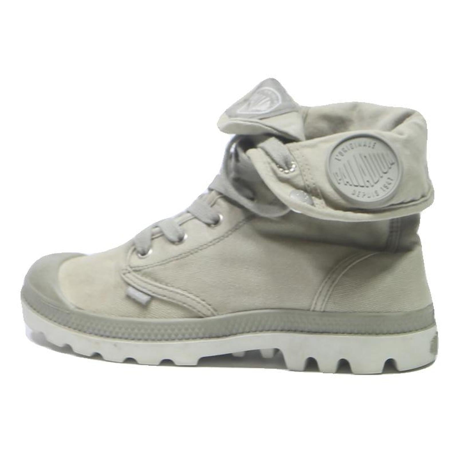 PALLADIUM Pampa Hi Womens Lace-Up Boots Beige Canvas UK 5 Fold-Down Cuff Casual
