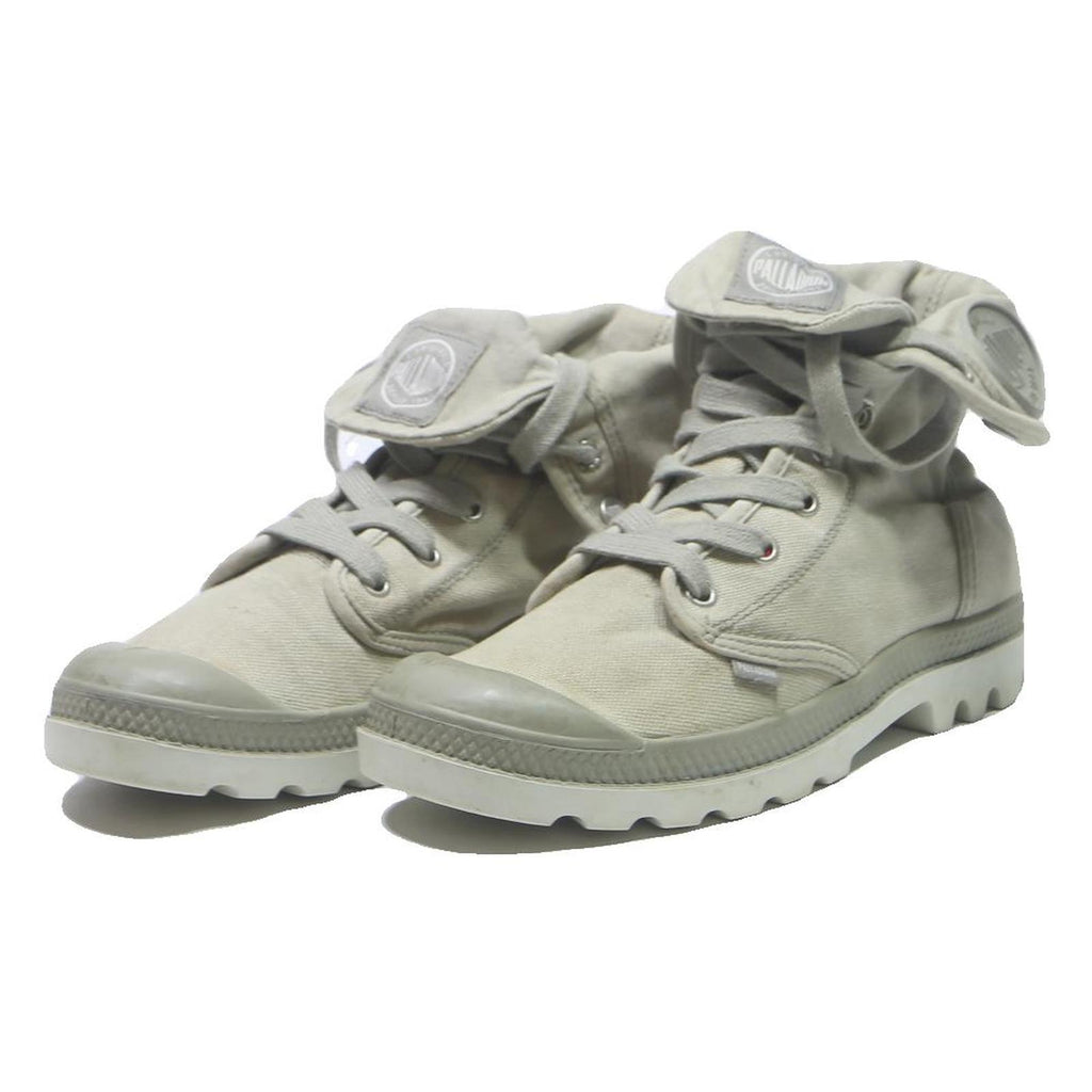 PALLADIUM Pampa Hi Womens Lace-Up Boots Beige Canvas UK 5 Fold-Down Cuff Casual
