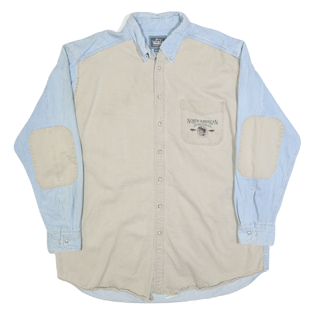 WOOLRICH Mens Beige & Blue Cotton Blend Shirt XL North American Sportsman
