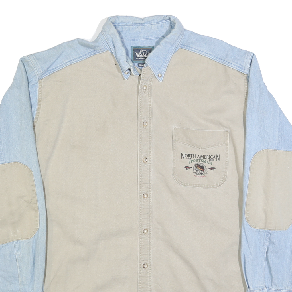 WOOLRICH Mens Beige & Blue Cotton Blend Shirt XL North American Sportsman