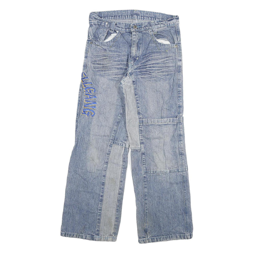 Womens Blue Denim Regular Fit Straight Leg Jeans W28 L29 Patchwork Zip