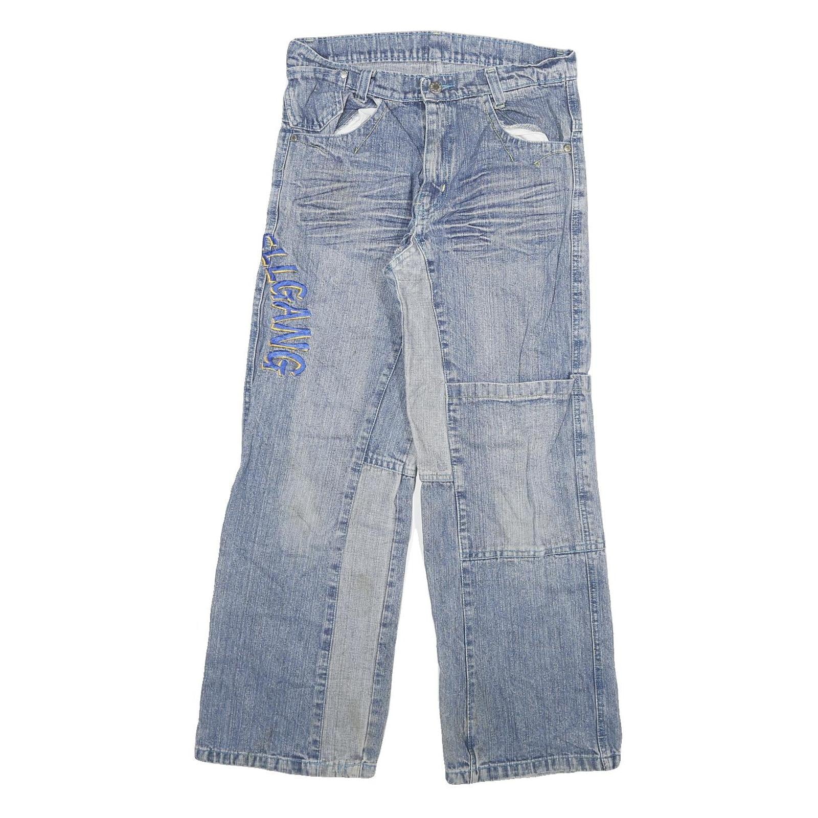 Womens Blue Denim Regular Fit Straight Leg Jeans W28 L29 Patchwork Zip