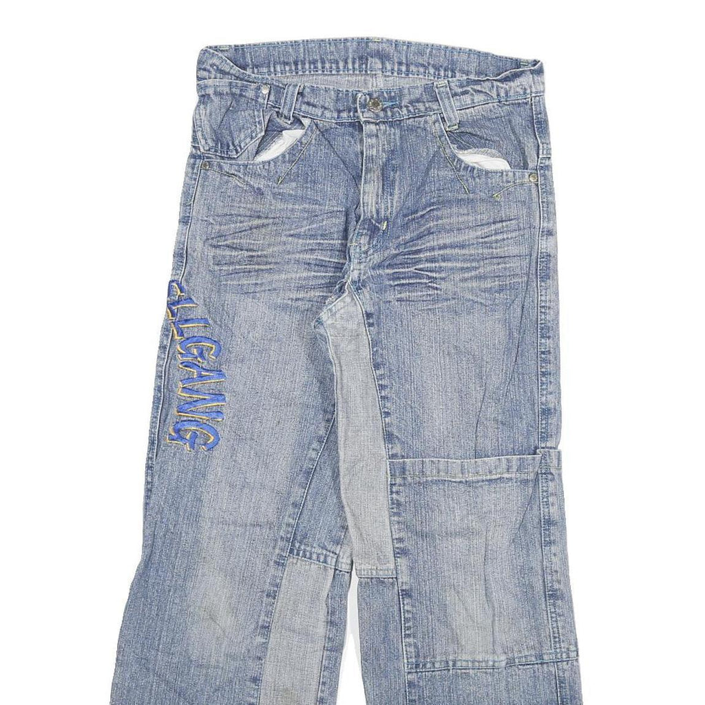 Womens Blue Denim Regular Fit Straight Leg Jeans W28 L29 Patchwork Zip