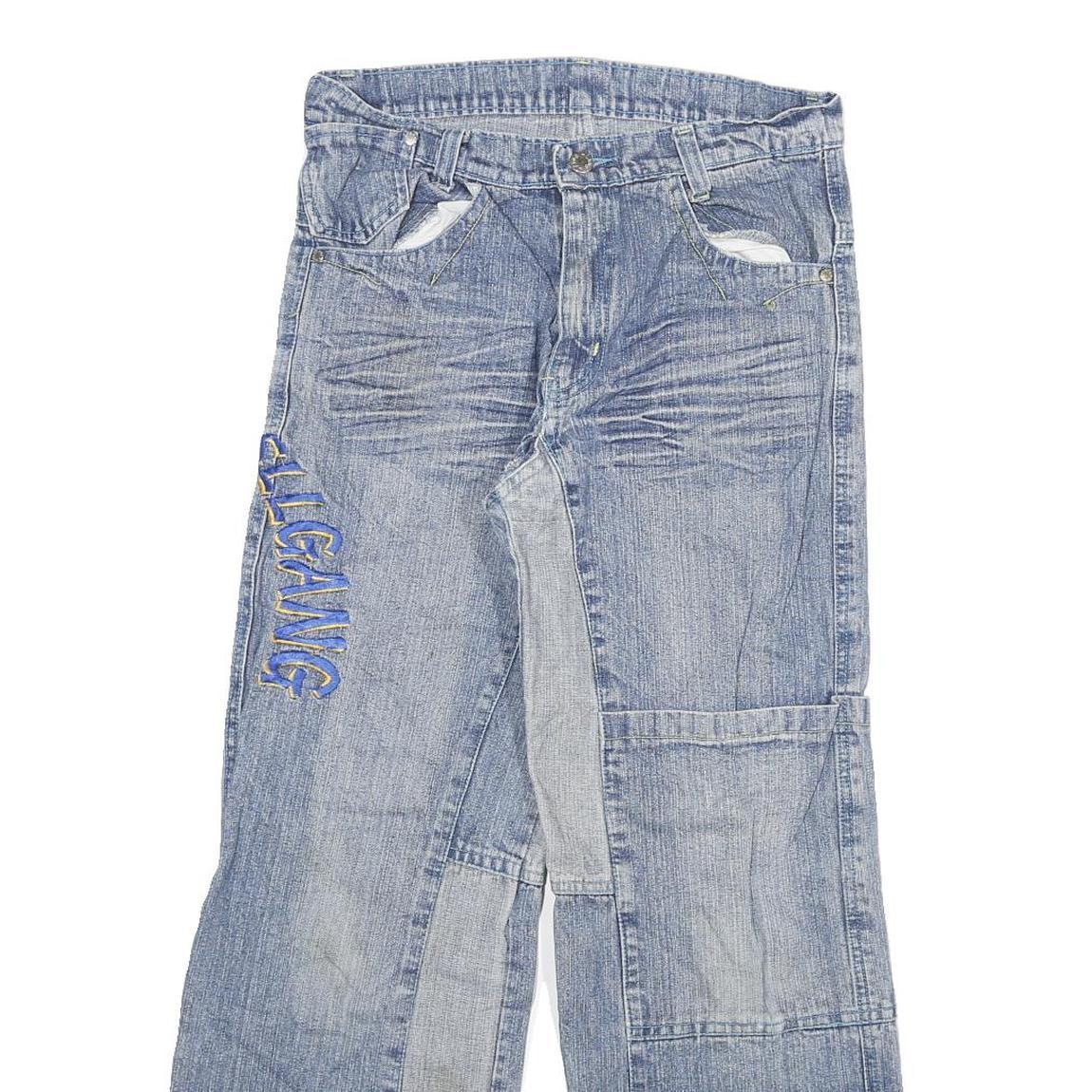 Womens Blue Denim Regular Fit Straight Leg Jeans W28 L29 Patchwork Zip
