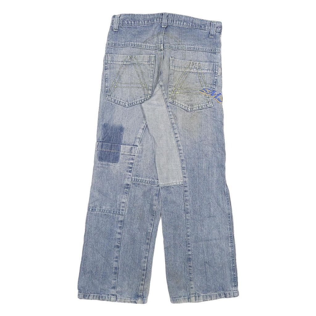 Womens Blue Denim Regular Fit Straight Leg Jeans W28 L29 Patchwork Zip