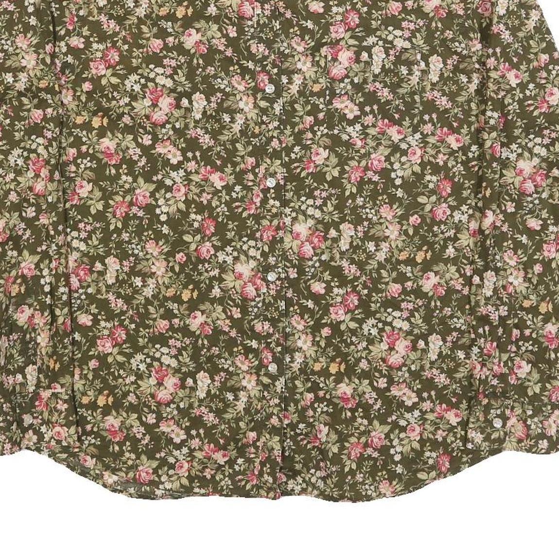 LAUREN RALPH LAUREN Womens Green Floral Shirt L Elegant Cotton Blend Button