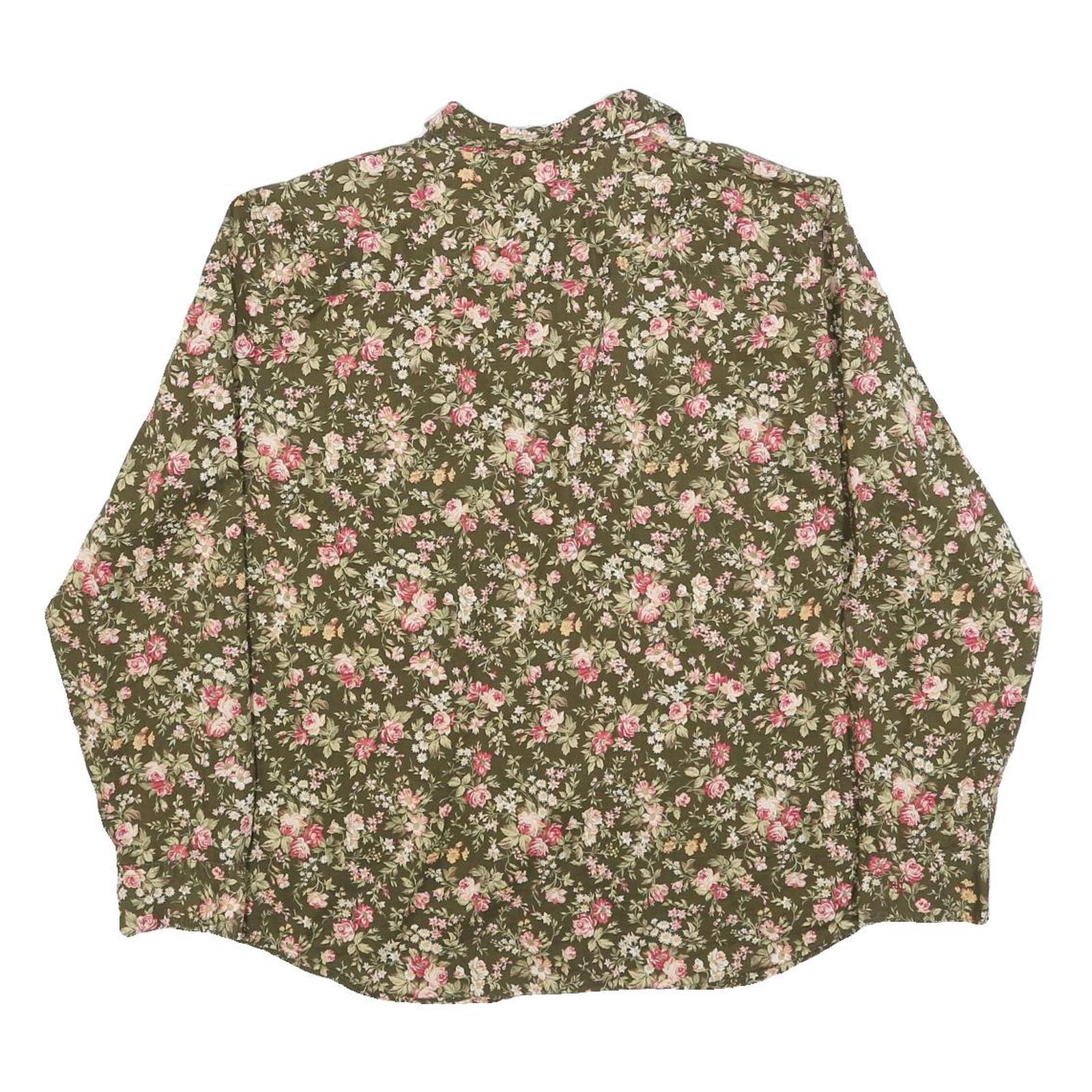 LAUREN RALPH LAUREN Womens Green Floral Shirt L Elegant Cotton Blend Button