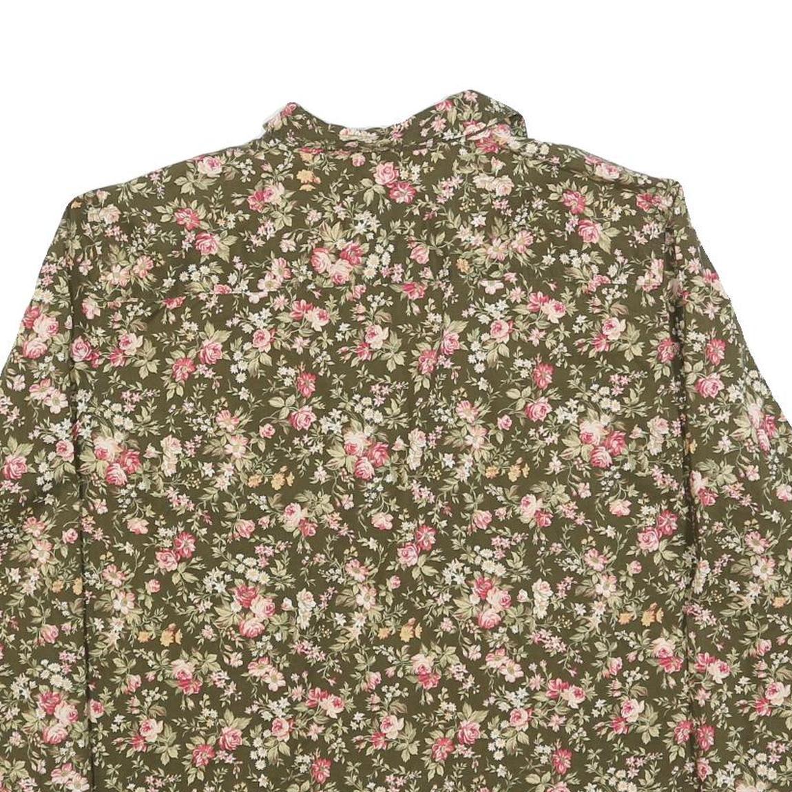 LAUREN RALPH LAUREN Womens Green Floral Shirt L Elegant Cotton Blend Button