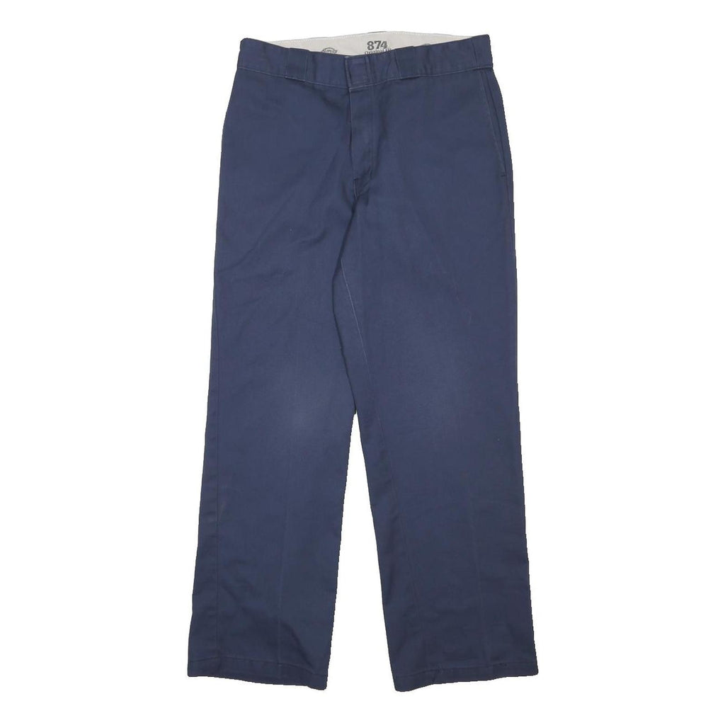 DICKIES Mens Regular Fit Navy Blue Cotton Blend Trousers W30 L29 Workwear Zip