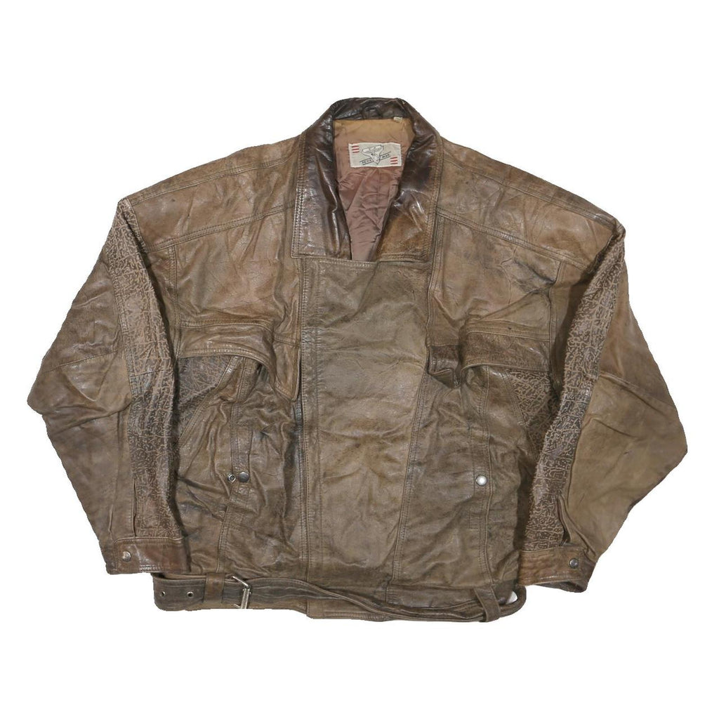 PERE MAR Mens Brown Leather Jacket XL Leather Bomber Zip Vintage Style