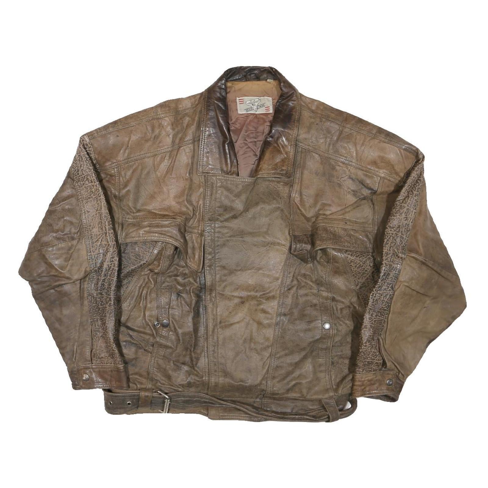 PERE MAR Mens Brown Leather Jacket XL Leather Bomber Zip Vintage Style