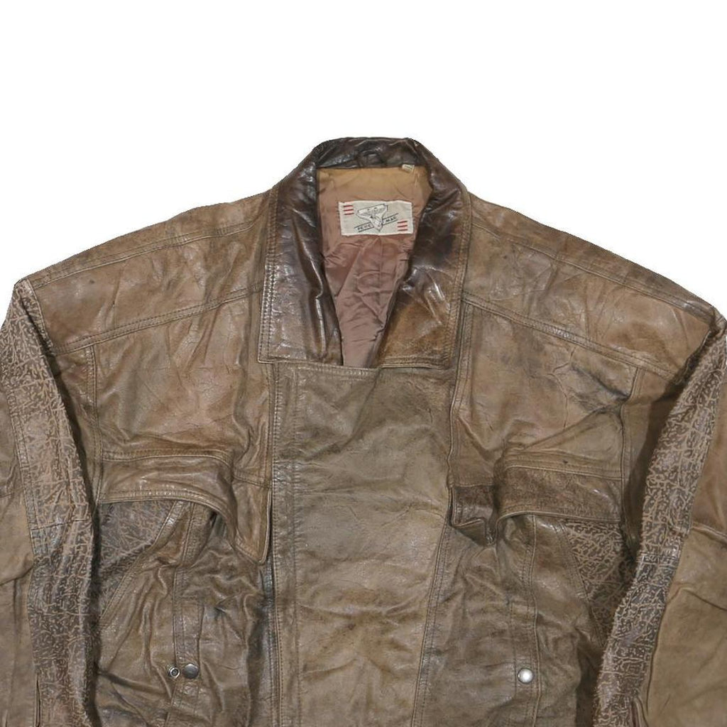 PERE MAR Mens Brown Leather Jacket XL Leather Bomber Zip Vintage Style