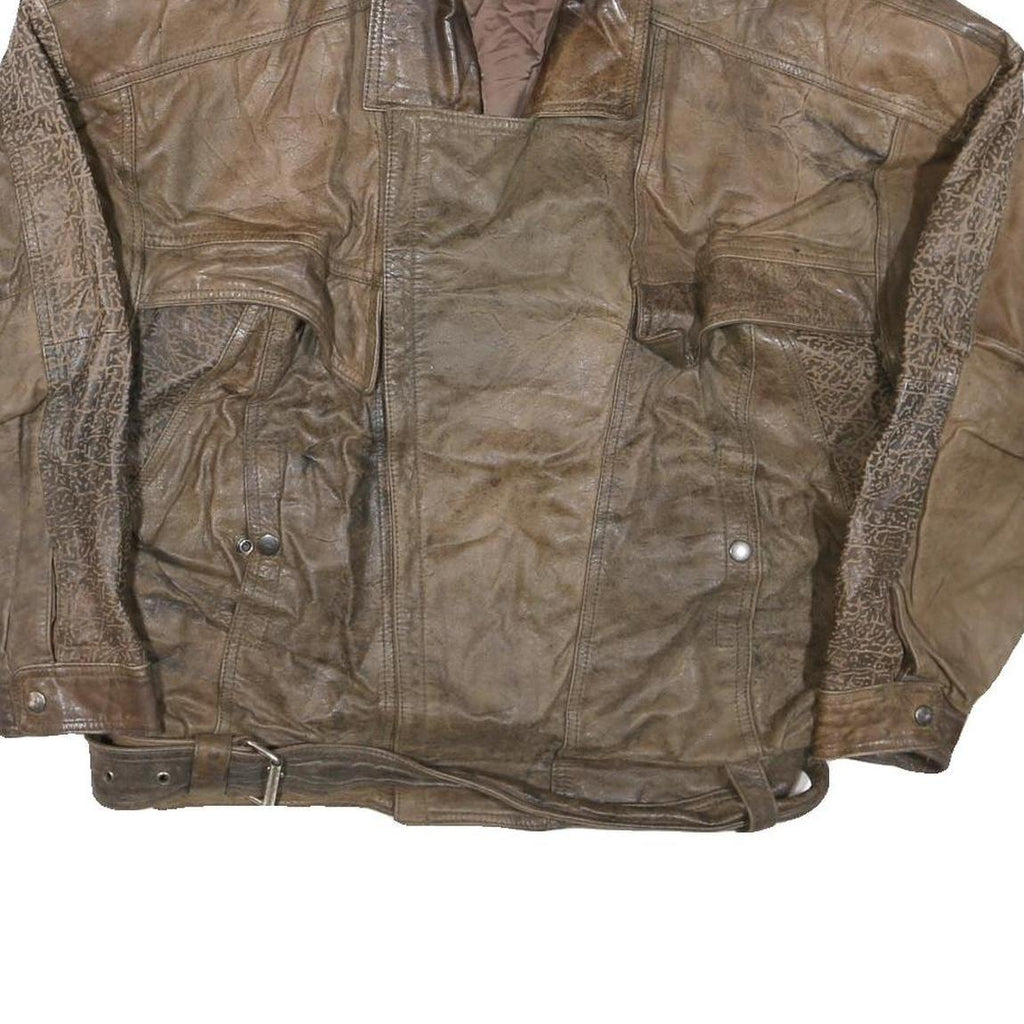 PERE MAR Mens Brown Leather Jacket XL Leather Bomber Zip Vintage Style