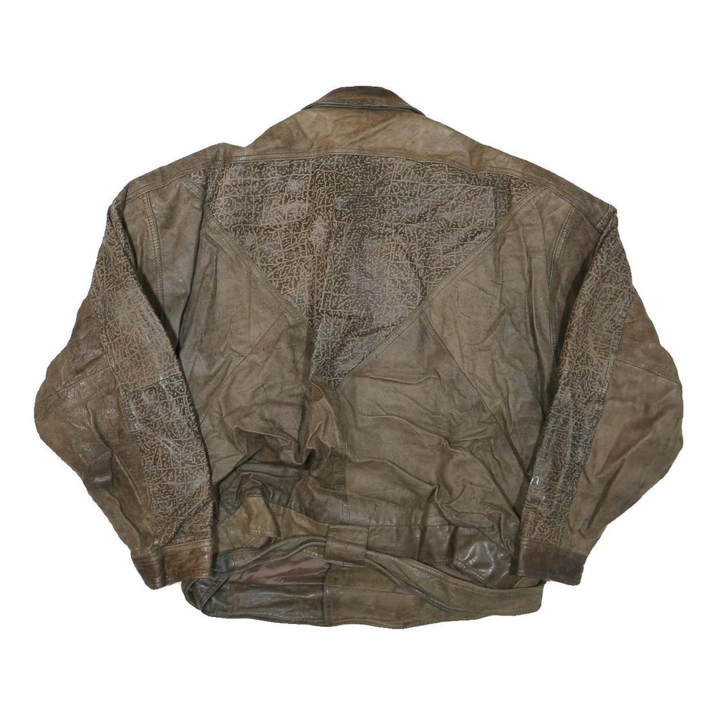 PERE MAR Mens Brown Leather Jacket XL Leather Bomber Zip Vintage Style