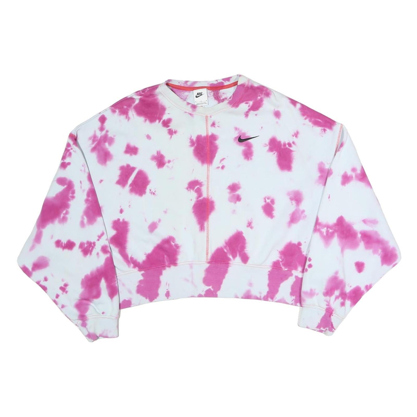 NIKE Womens White & Pink Tie Dye Crew Neck M Sweatshirt Cotton Blend Casual