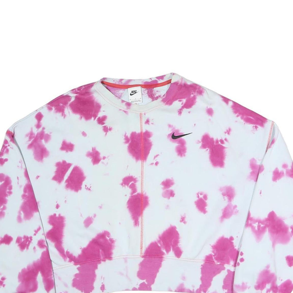 NIKE Womens White & Pink Tie Dye Crew Neck M Sweatshirt Cotton Blend Casual