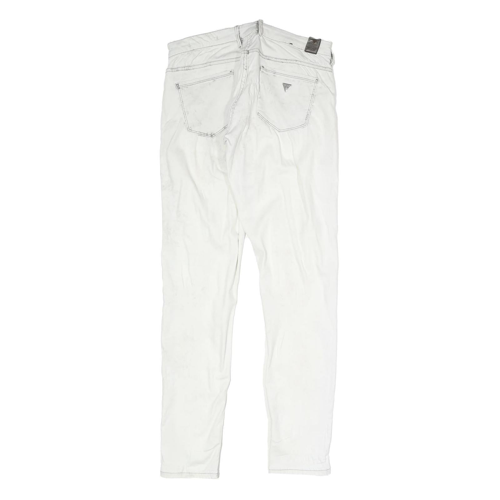 GUESS Womens White Slim Cotton Trousers W28 L28 Zip Casual Stylish