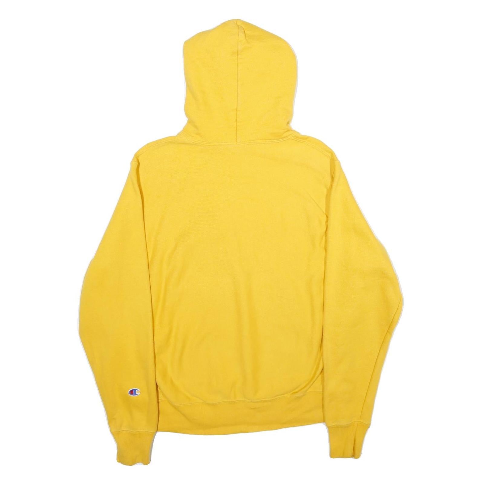 CHAMPION REVERSE WEAVE Mens Yellow Pullover Hoodie S Embroidered Logo