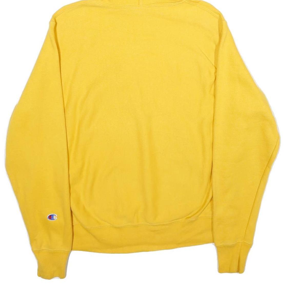 CHAMPION REVERSE WEAVE Mens Yellow Pullover Hoodie S Embroidered Logo