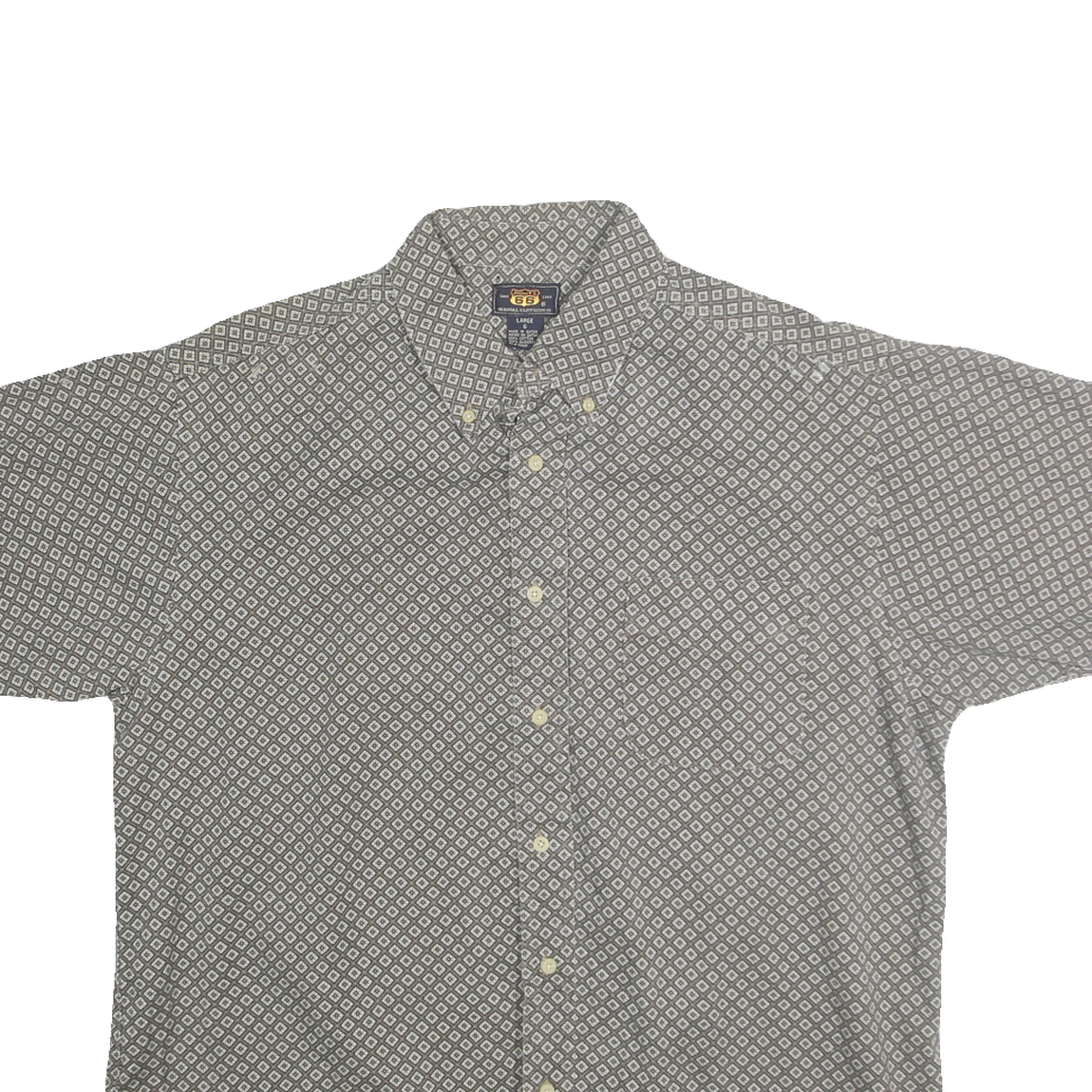 ROUTE 66 Mens Grey Cotton Geometric Print Shirt L Button Down Summer Casual
