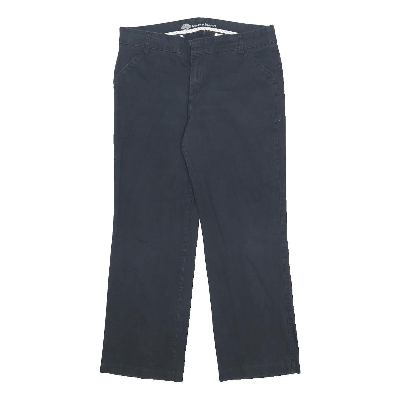 DICKIES Womens Relaxed Black Trousers W34 L28 Cotton Blend Zip Casual Workwear