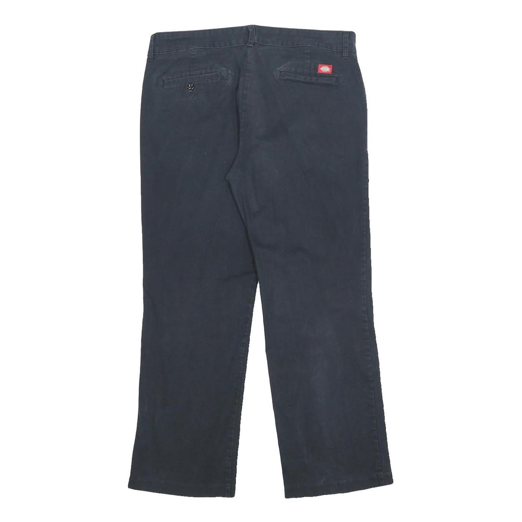 DICKIES Womens Relaxed Black Trousers W34 L28 Cotton Blend Zip Casual Workwear