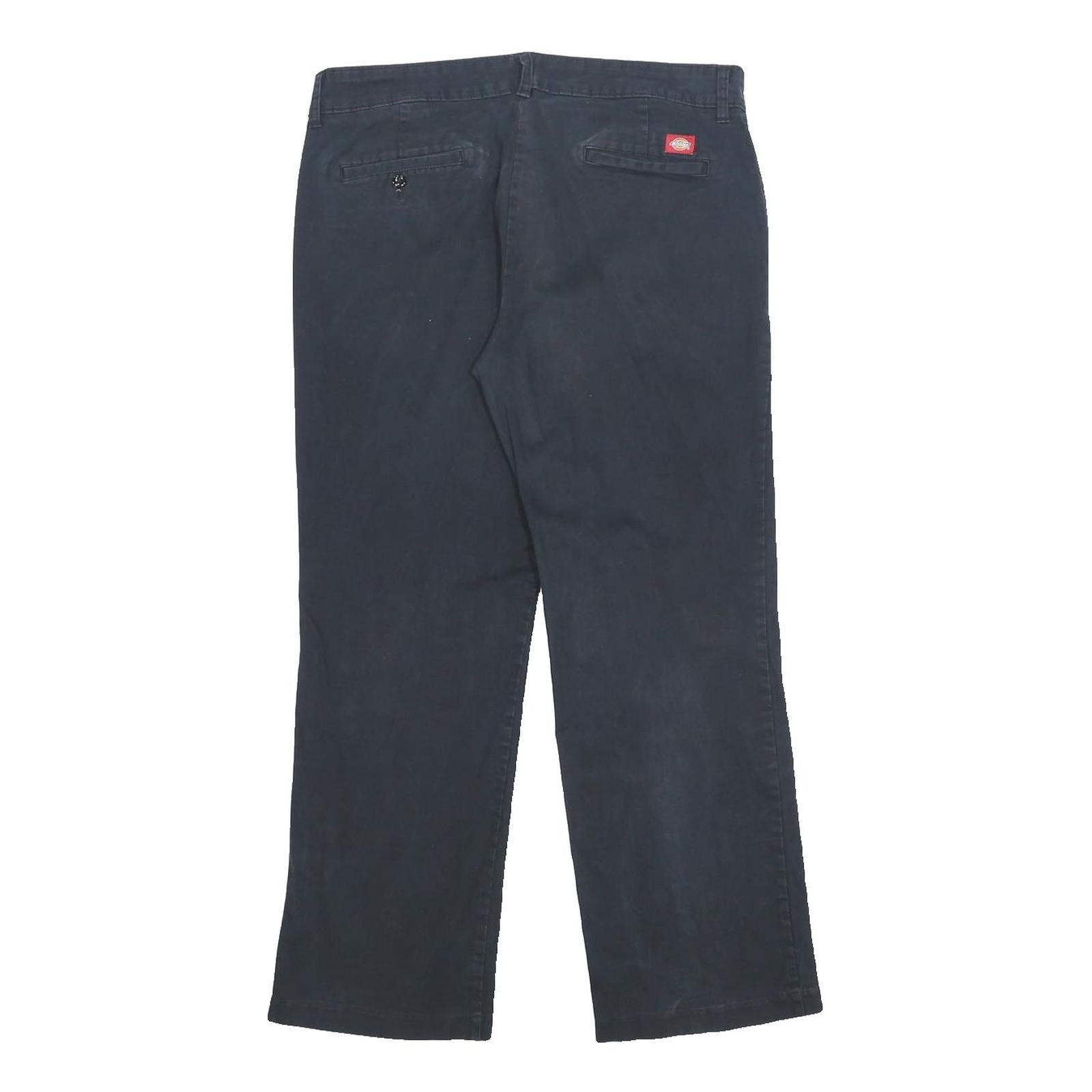 DICKIES Womens Relaxed Black Trousers W34 L28 Cotton Blend Zip Casual Workwear