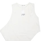 ZARA Womens White Basic Sleeveless Top Round Neck Plain S Polyester Blend Jersey