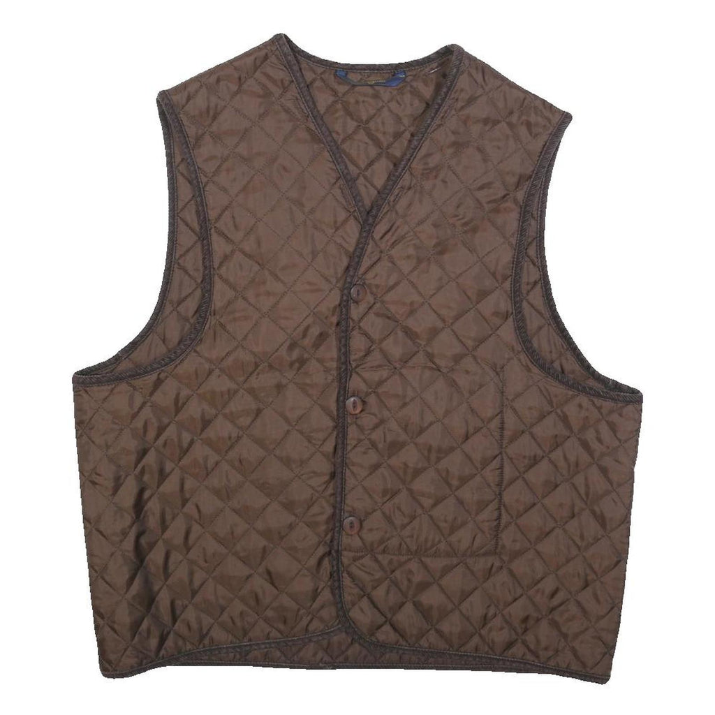 HENRI LLOYD Mens Brown Quilted Vest L Polyester Button Closure Classic Fit