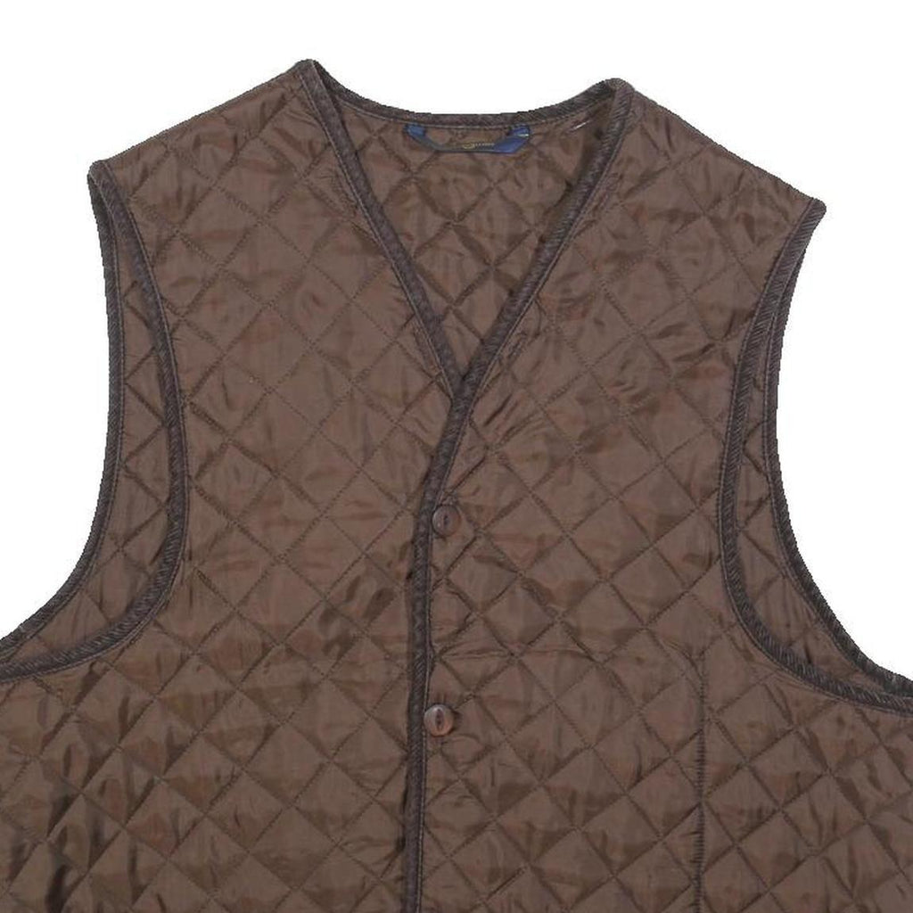 HENRI LLOYD Mens Brown Quilted Vest L Polyester Button Closure Classic Fit