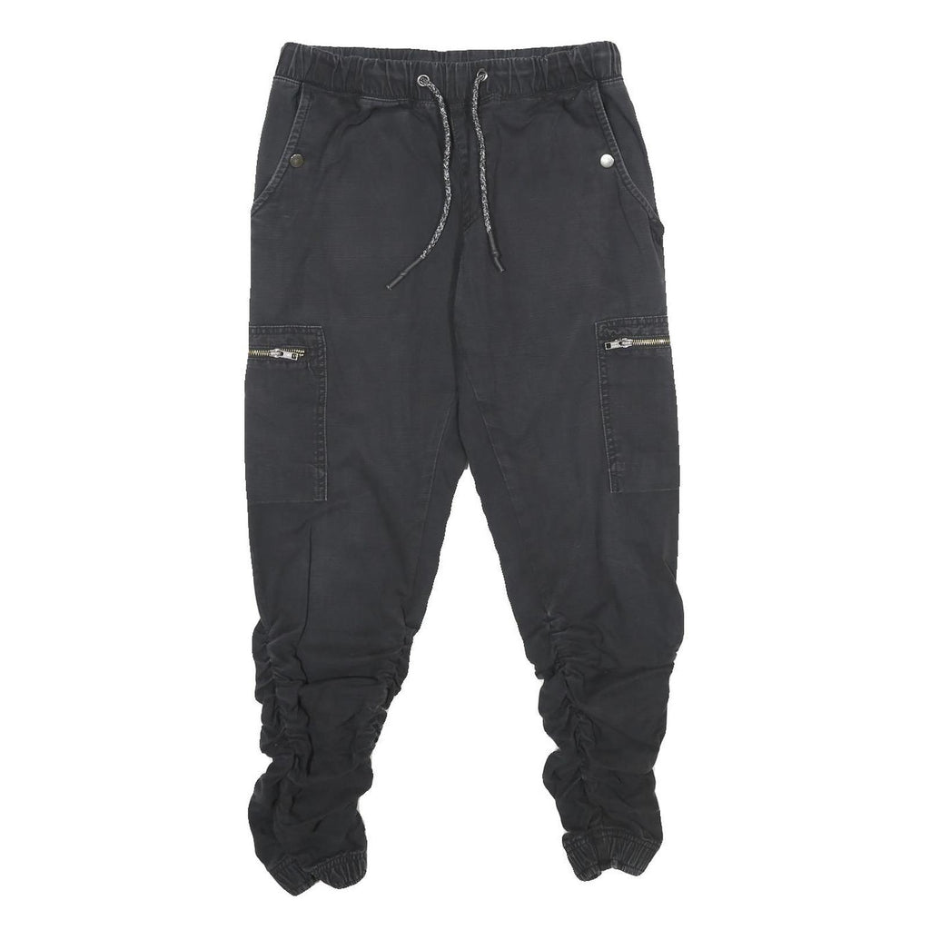 REDEFINED REBEL Mens Regular Black Cargo Drawstring Trousers W28 L28 Ruched Leg
