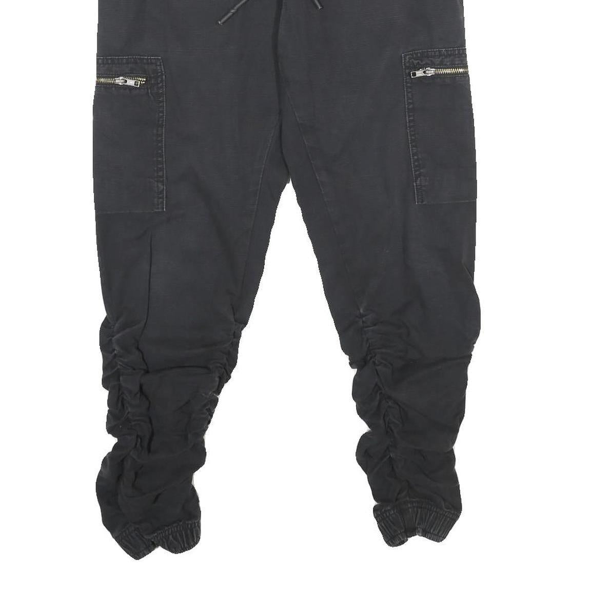 REDEFINED REBEL Mens Regular Black Cargo Drawstring Trousers W28 L28 Ruched Leg