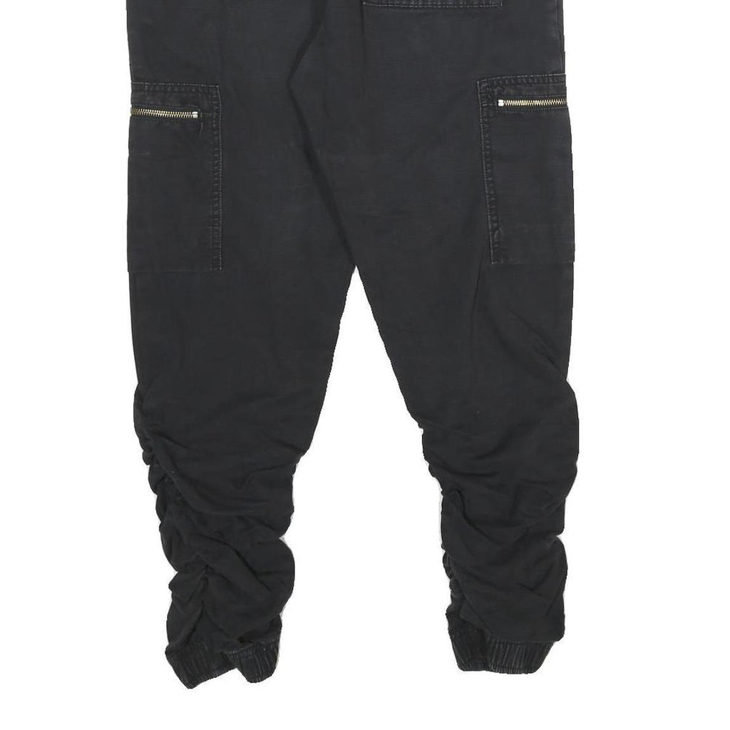 REDEFINED REBEL Mens Regular Black Cargo Drawstring Trousers W28 L28 Ruched Leg