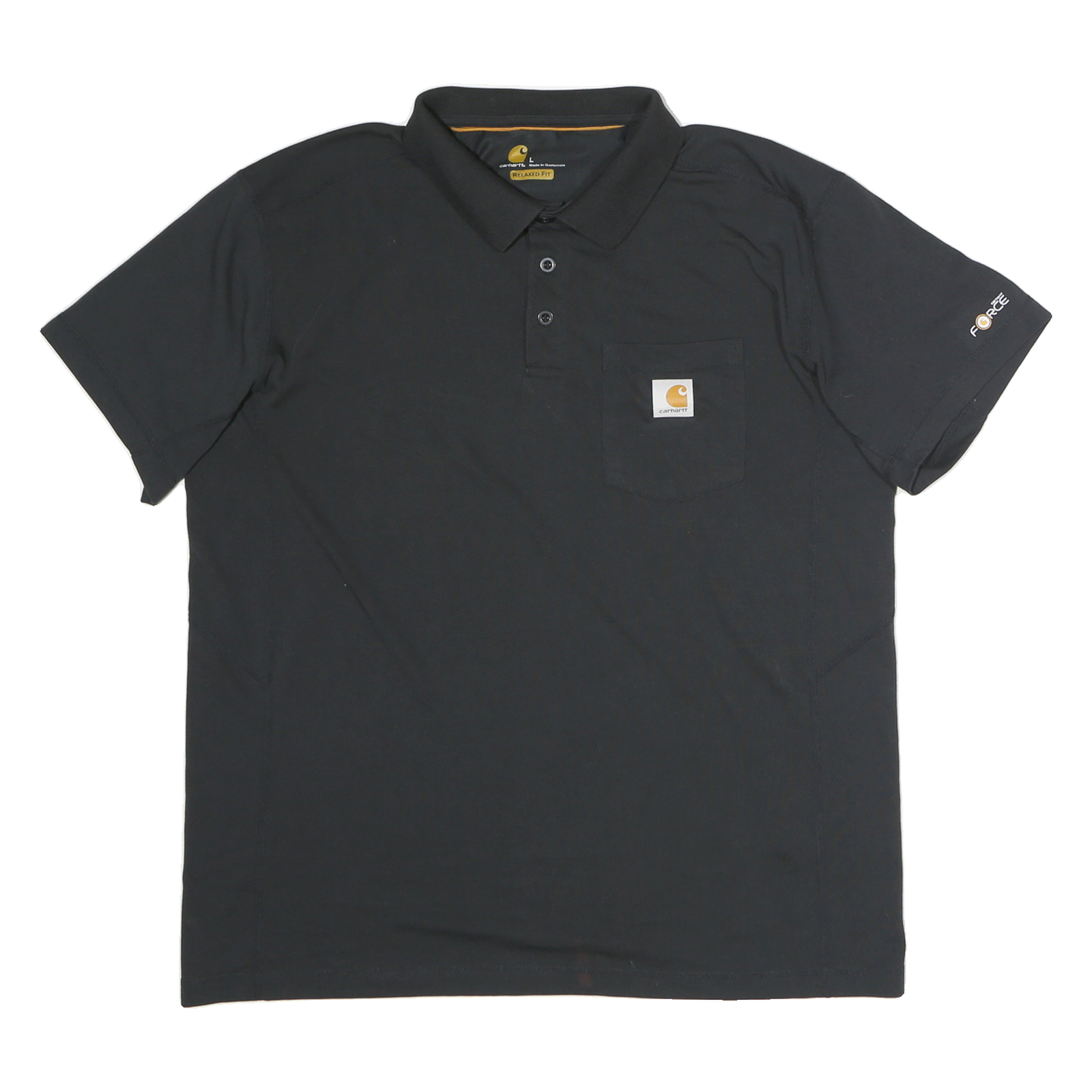 CARHARTT Mens Black Short Sleeve Plain Polo Shirt L Pocket Logo Relaxed Fit