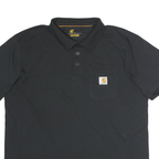 CARHARTT Mens Black Short Sleeve Plain Polo Shirt L Pocket Logo Relaxed Fit