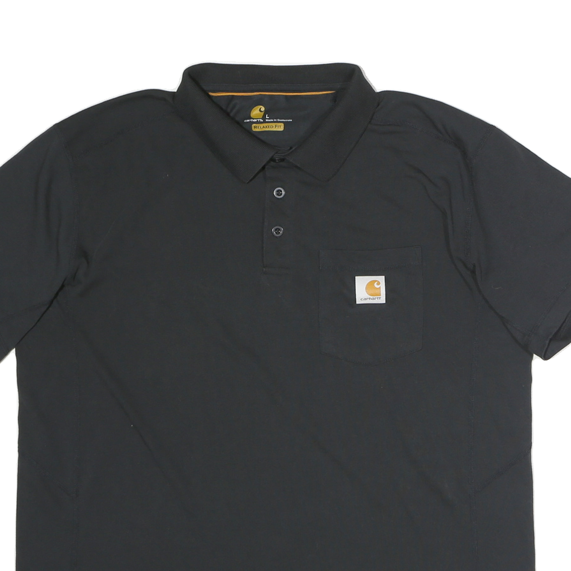 CARHARTT Mens Black Short Sleeve Plain Polo Shirt L Pocket Logo Relaxed Fit