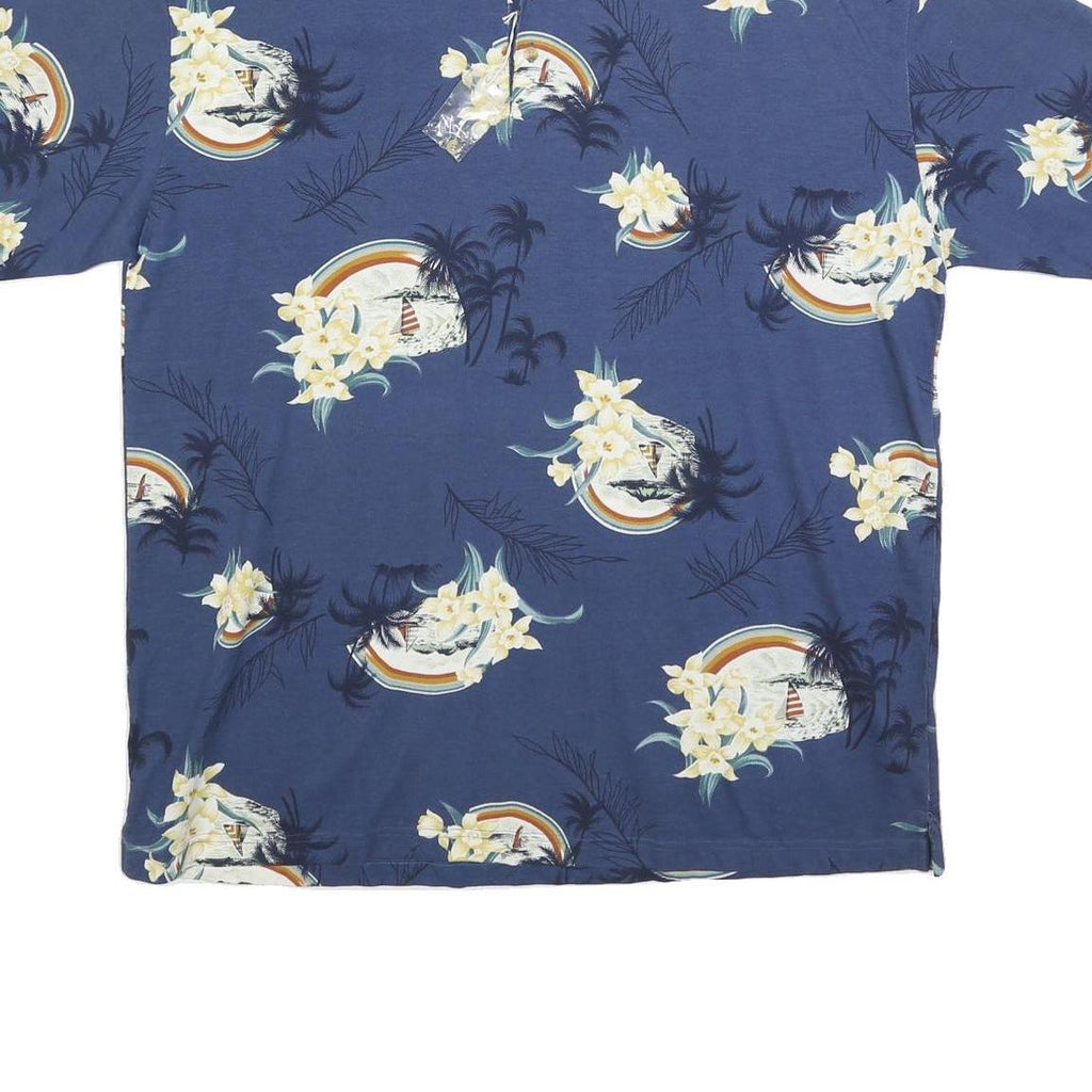 REEL LEGENDO Mens Blue Floral Print Short Sleeve Polo Shirt XL Cotton Blend