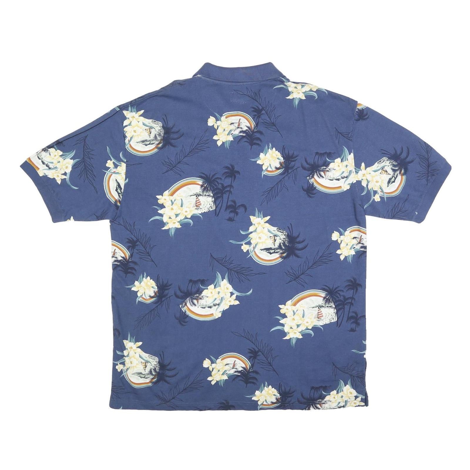 REEL LEGENDO Mens Blue Floral Print Short Sleeve Polo Shirt XL Cotton Blend