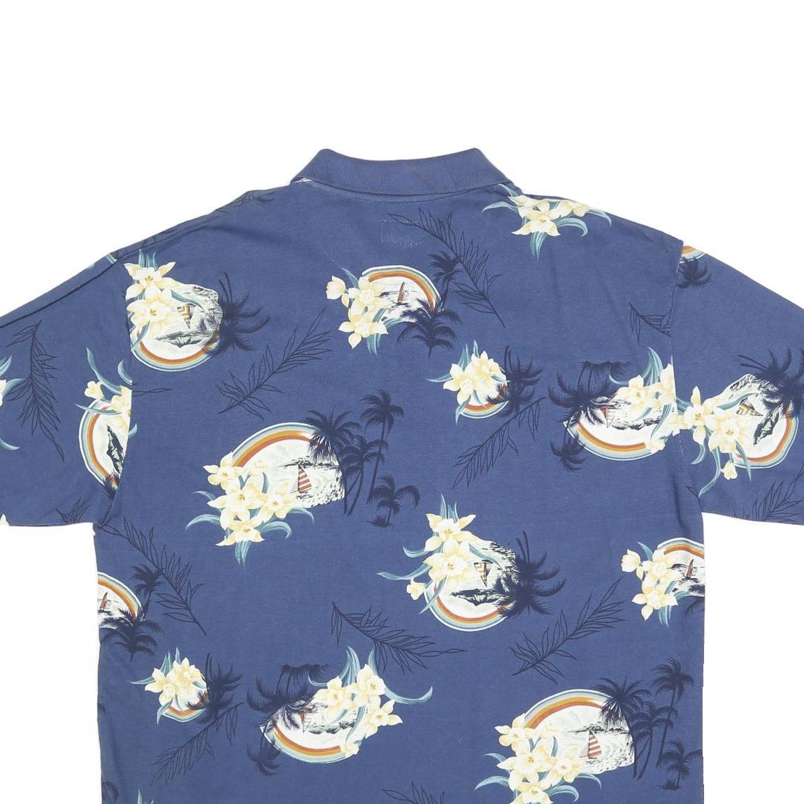 REEL LEGENDO Mens Blue Floral Print Short Sleeve Polo Shirt XL Cotton Blend