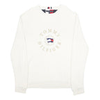 TOMMY HILFIGER Mens White Cotton Patterned Crew Neck Basic Knit Jumper L Logo