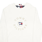 TOMMY HILFIGER Mens White Cotton Patterned Crew Neck Basic Knit Jumper L Logo