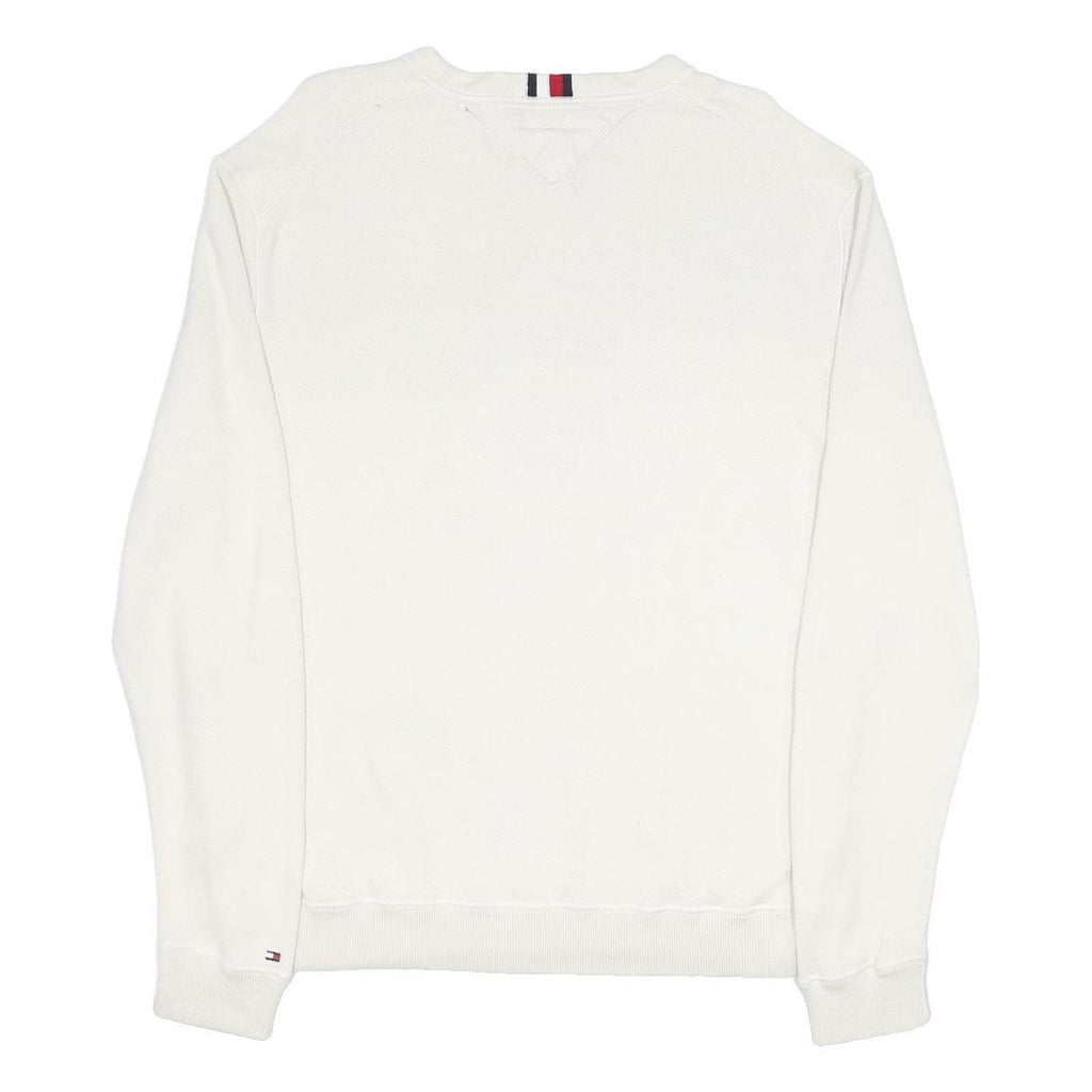 TOMMY HILFIGER Mens White Cotton Patterned Crew Neck Basic Knit Jumper L Logo