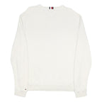 TOMMY HILFIGER Mens White Cotton Patterned Crew Neck Basic Knit Jumper L Logo