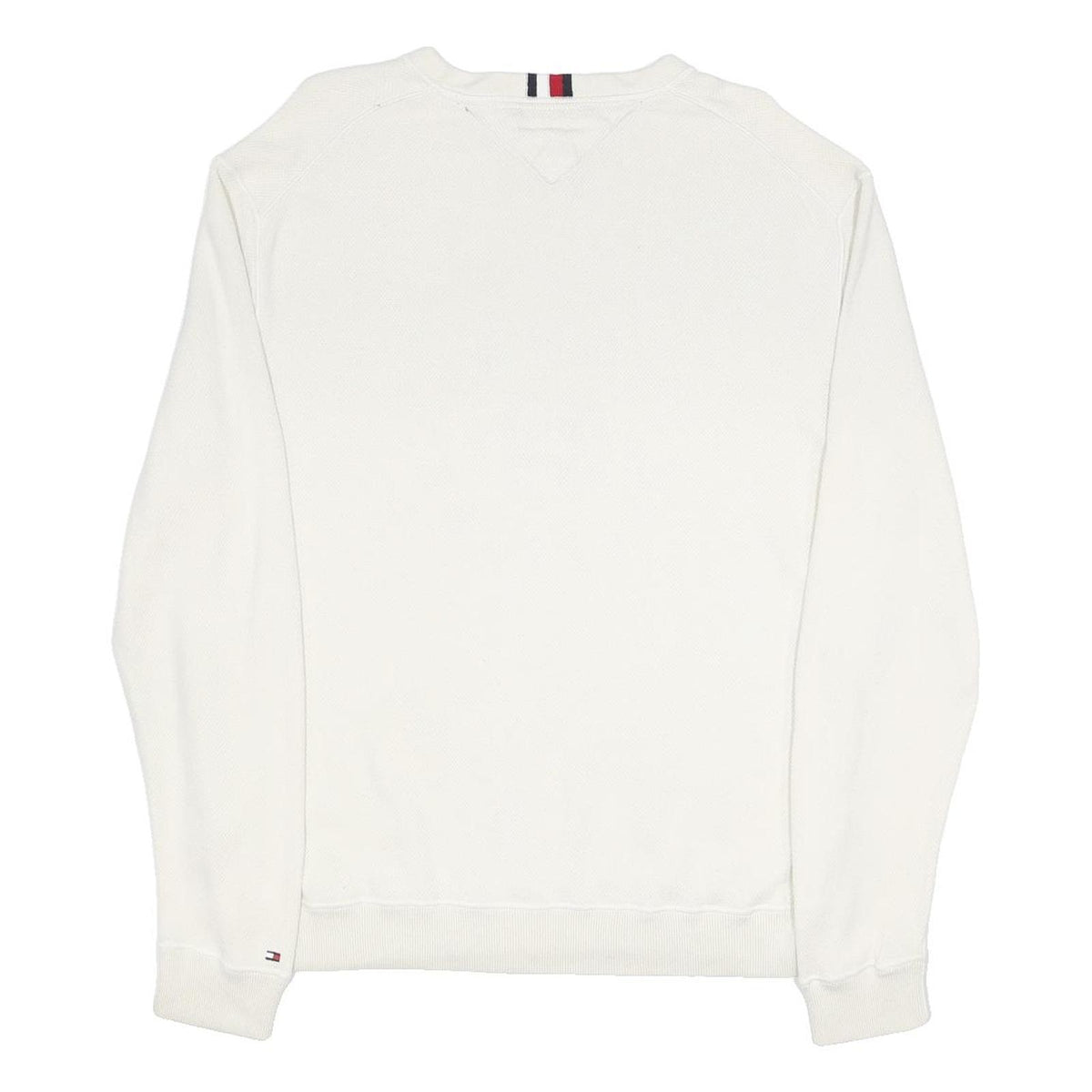 TOMMY HILFIGER Mens White Cotton Patterned Crew Neck Basic Knit Jumper L Logo